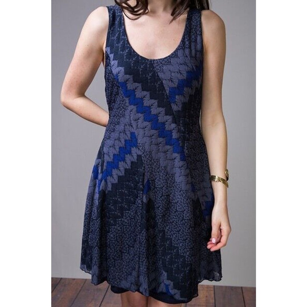 Free People My One And Only Swing Dress Blue And Black Knit Size Small